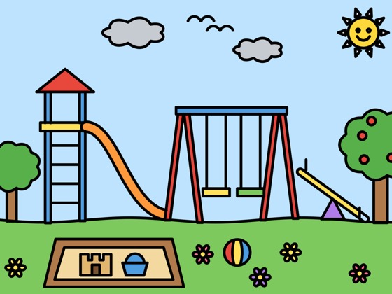 Playground with a slide and swings