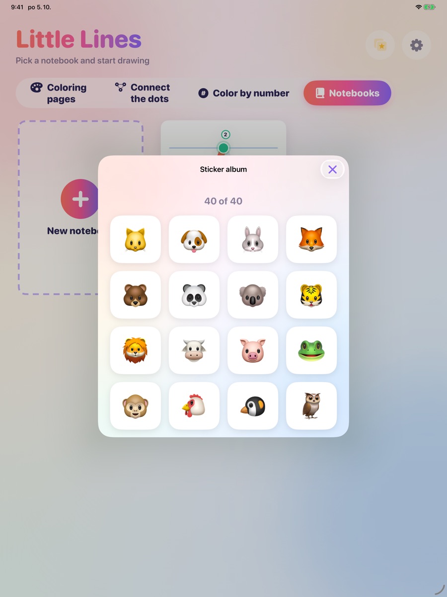 The sticker album with animal stickers: 40 of 40 collected